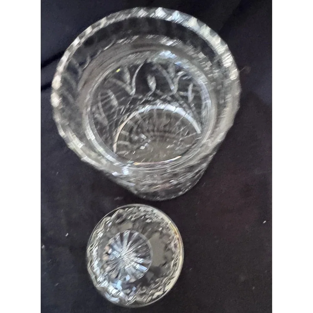 Vintage Lead Crystal Biscuit Barrel Apothecary Jar with Lid Clear Cut Glass 8.5
